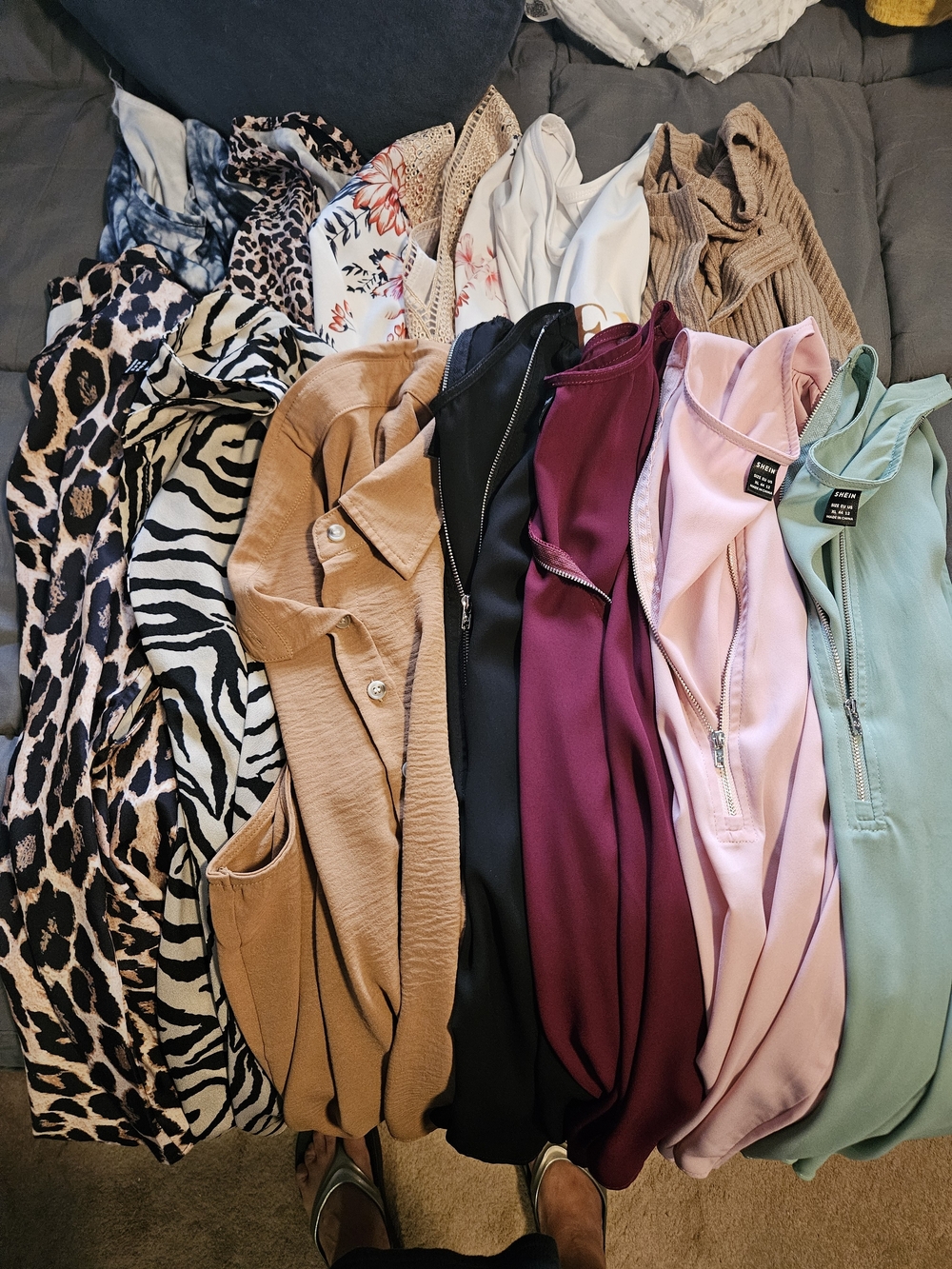 Mixed Ladies Tops Bundle - Animal Prints, Neutrals, Burgundy, Pink, Sage